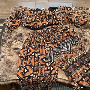 Zara Orange and Black Patterned Top